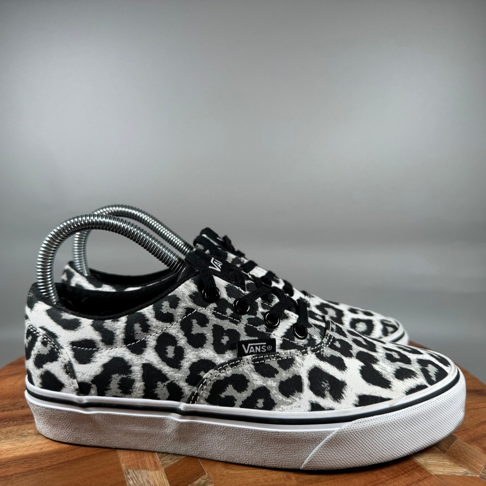 Vans Authentic Leopard Print Sneakers Black White Women 7 Low Top Skater Shoes